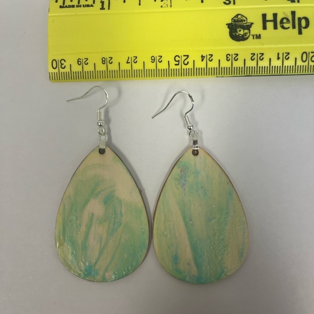 Teardrop Earrings in Green and Yellow - Picture 3 of 3